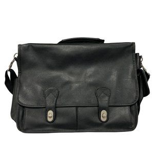 Leather Laptop Portfolio Shoulder Strap | Swivel Buckle | Zipper Pull Bag Black